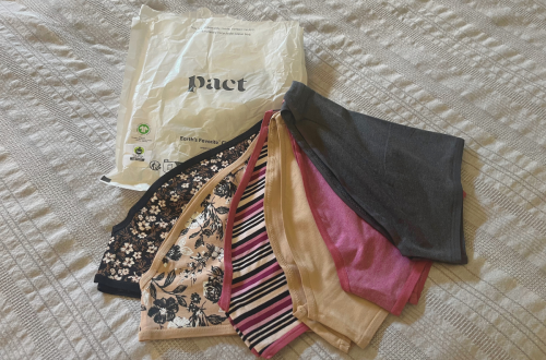Pact organic cotton underwear on bed