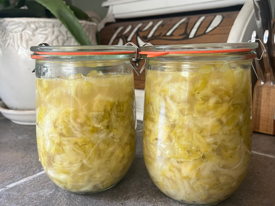 Fermented cabbage in jars
